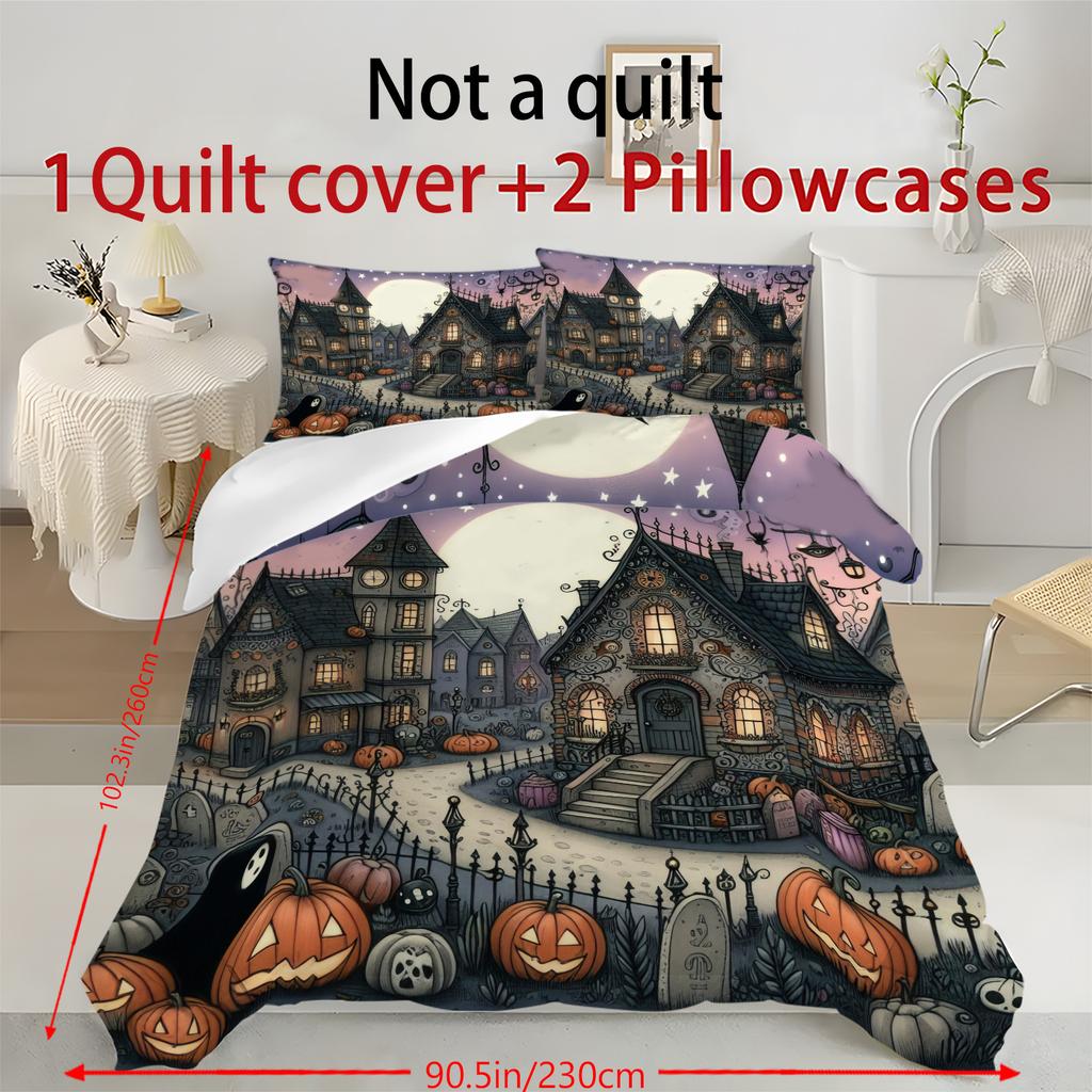 Halloween Three-piece Bedding Set Quilt Cover Pillowcase Brushed Fabric Thickened