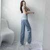 Autumn Design Sense High Waist Ripped Straight Jeans Women Loose and Thin Versatile Wide Legs Mopping Trousers Ins Tide
