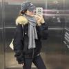 Womens Short Puffer Coat With Faux Fur Collar Thick Warm Winter Hooded Jacket Small Stature