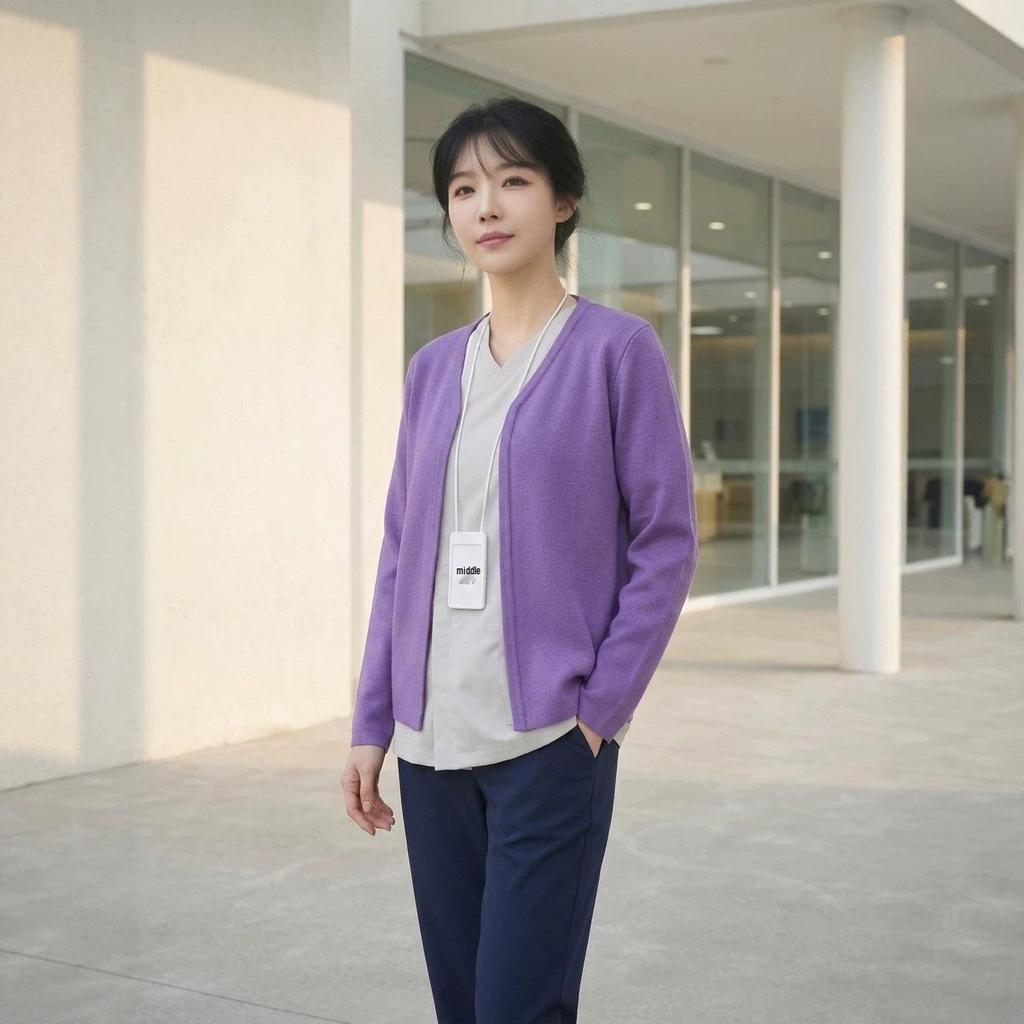 Korean Style Thick Knit Nurse Cardigan for Beauty Salons