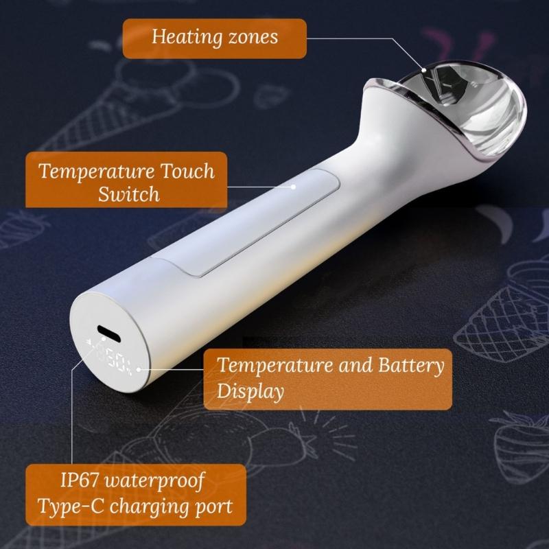 Touch Activated Heated Ice Creams Scoops Ergonomic Handle 40 Second Auto Stopping Rechargeable Battery Kitchen Tool