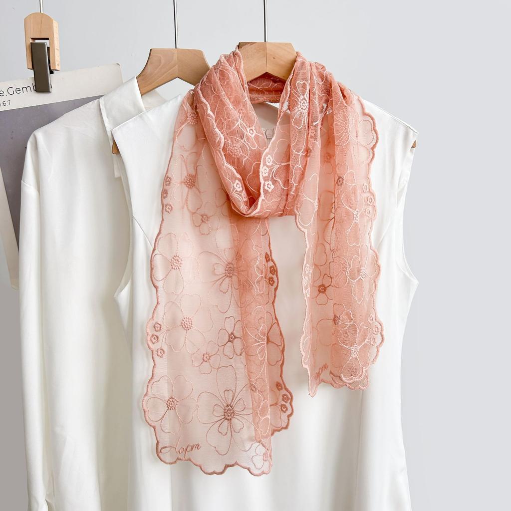 Korean Version of Three-dimensional Embroidery Lace Small Silk Scarf Fashion Headscarf Temperament Decorative Headband Streamer