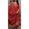 Red Cotton Embroidery Ethnic Kurta Set Indian Women Top Kurti Pant Dupatta Set