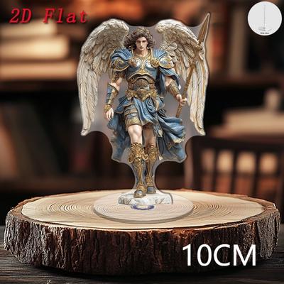 2D Flat Rotatable Acrylic Archangel Michael Statue Blue & Gold Winged Warrior With Sword Shield No Power Needed Holiday Festival Decor