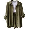 European and American Women's Crinkle Lapel Shirt & High Waist Shorts Two-Piece Set
