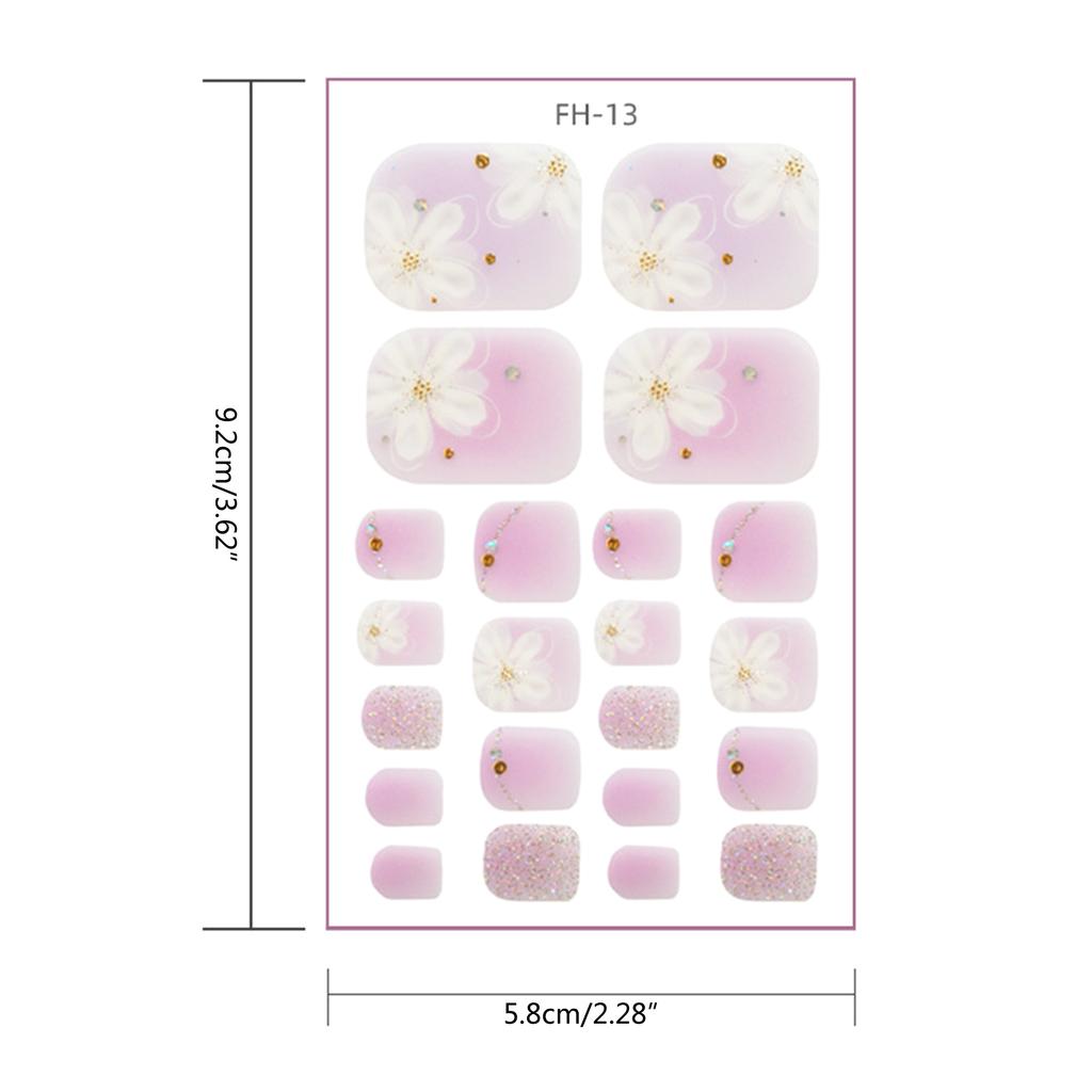 22 Sheets DIY Foot Nail Stickers Full Toe Nail Wraps for Women Girl Stickers 3D Self-Adhesive Glitter Toe Nail Sticker