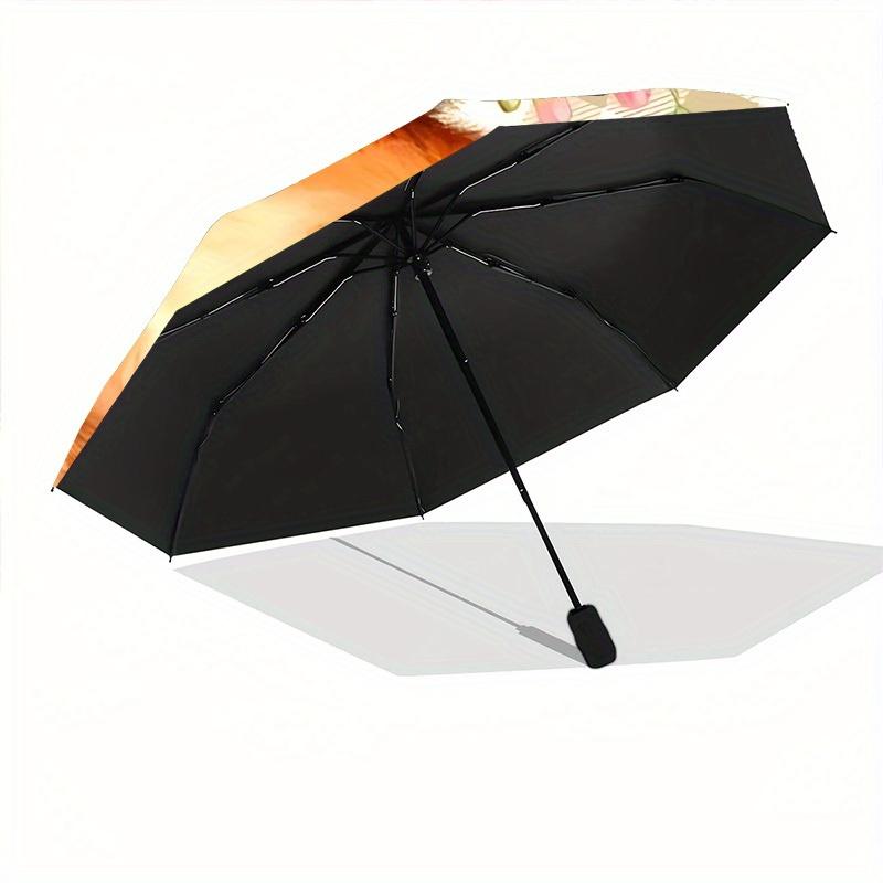 1pc Bunny Floral Crown Automatic Folding Umbrella - 8-Rib Iron Frame, Windproof, Portable Sunshade with Plastic Handle for Travel & Outdoor