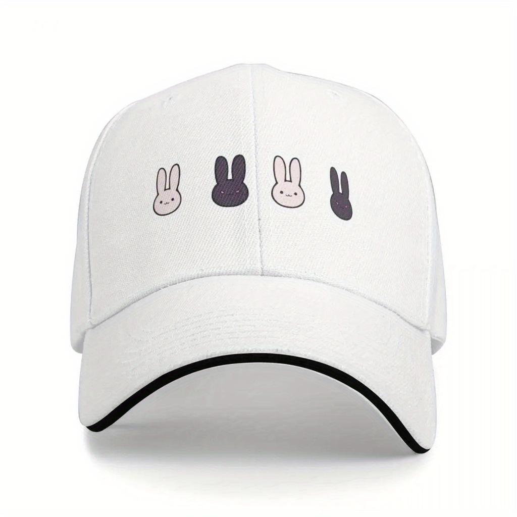 Cute Cartoon Rabbit Faces Baseball Cap Adjustable Polyester Streetwear Hat for Adult Unisex Outdoor Casual Wear