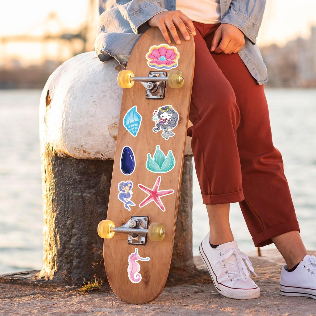 100 Mermaid Graffiti Stickers Skateboard Suitcase Computer Decoration Stickers Waterproof Creative Stationery Cartoon Stickers