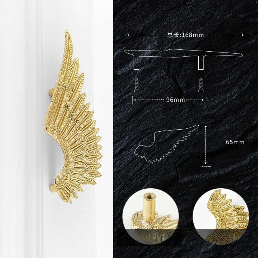 Brass Solid Wardrobe Handle Golden Creative Angel Wing Decoration Accessories Home Decoration Kitchen Cabinet Door Handle