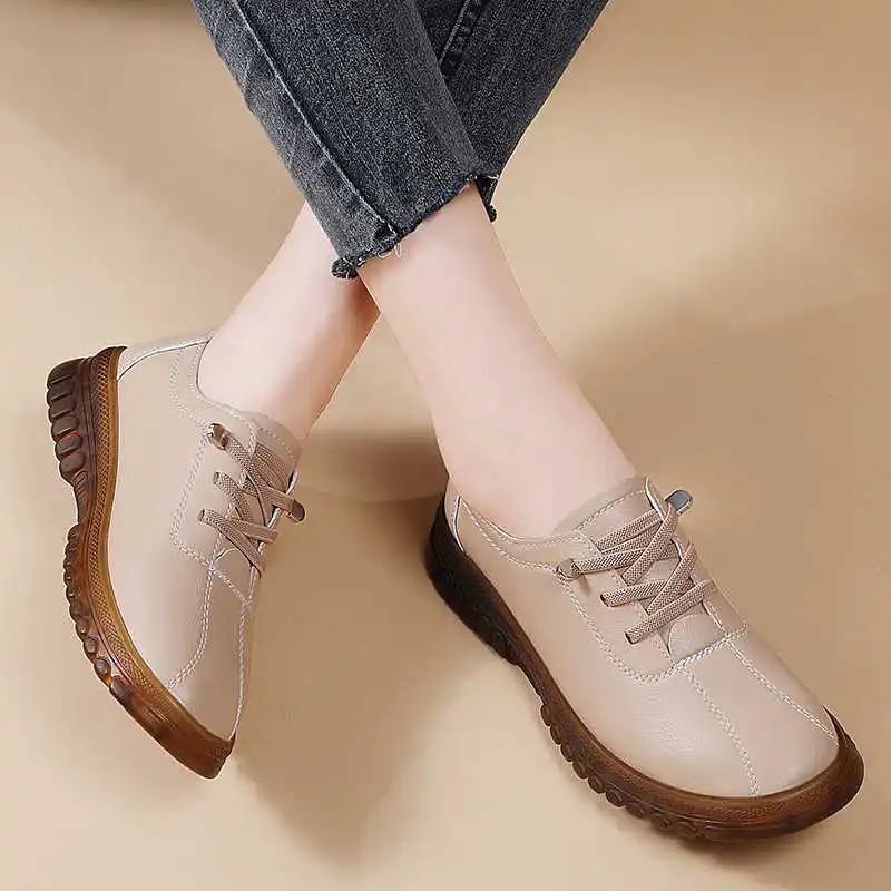 Fashion Natural Leather Elastic Band 38 Size Sneakers Vulcanize Women's Moccasin Brand Women Shoes Sports Tenya Loffers Hand Made