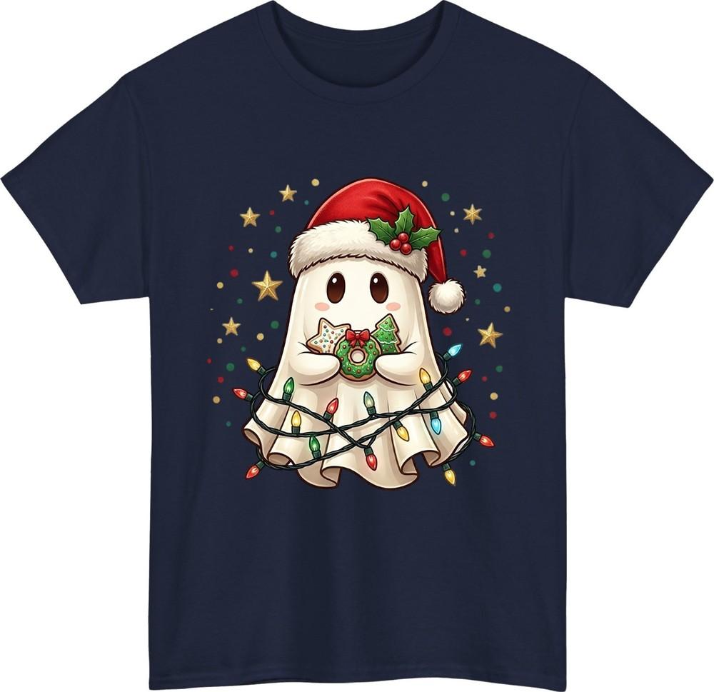 Cute Christmas Ghost TShirt Funny Holiday Ghost Tee Santa Hat Christmas top S