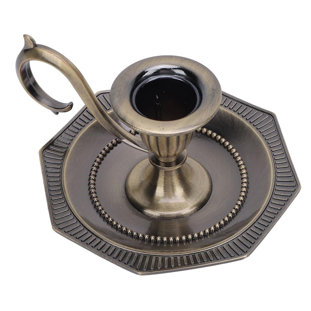 Retro Handheld Candlestick Holde Zinc Alloy Table Candlelight Stand for Home Decoration
