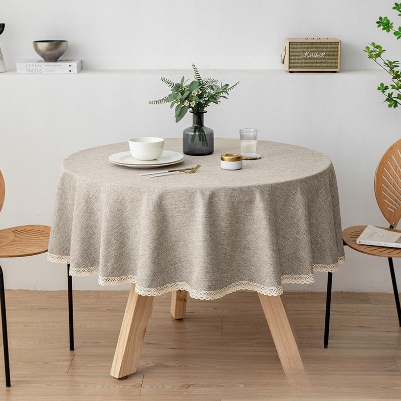 Modern Minimalist Cotton Linen Round Tablecloth Handmade Lace Thickened Table Cloths Simple Waterproof Dustproof No Odor Table Cover
