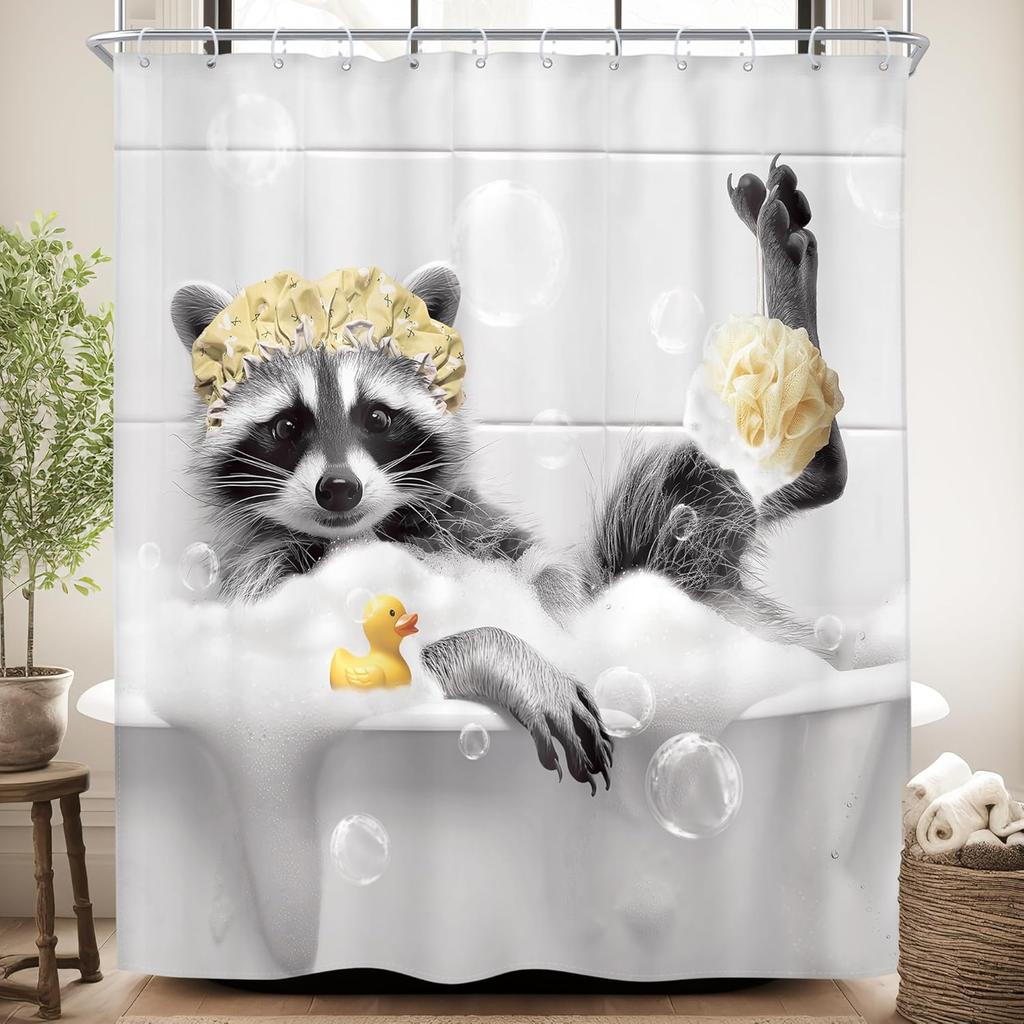 Kids Funny Dog Shower Curtain Cute Hilarious Animals Puppy Wooden Window Floral Flowers Bubbles Leaves Plant Botanical Fabric
