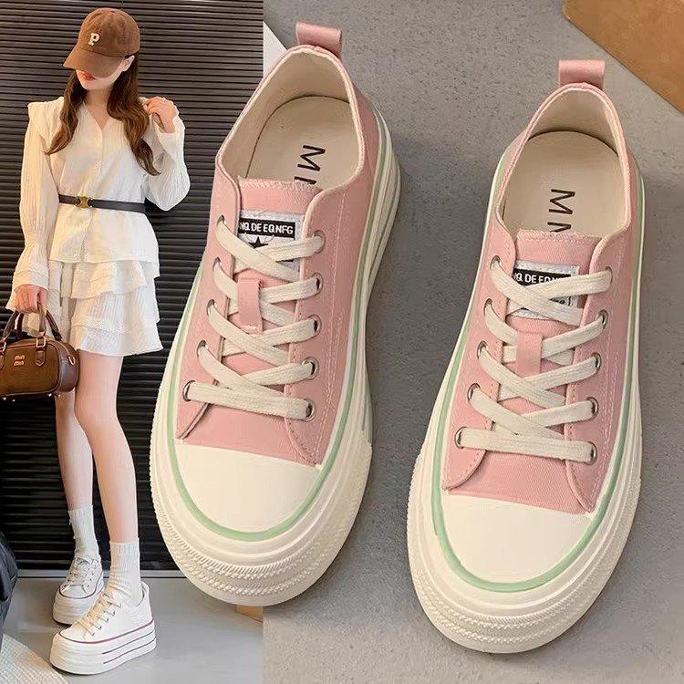 Niche high-value thick-soled heightening canvas shoes for women's 2025 new little white shoes ins student versatile low-top board shoes