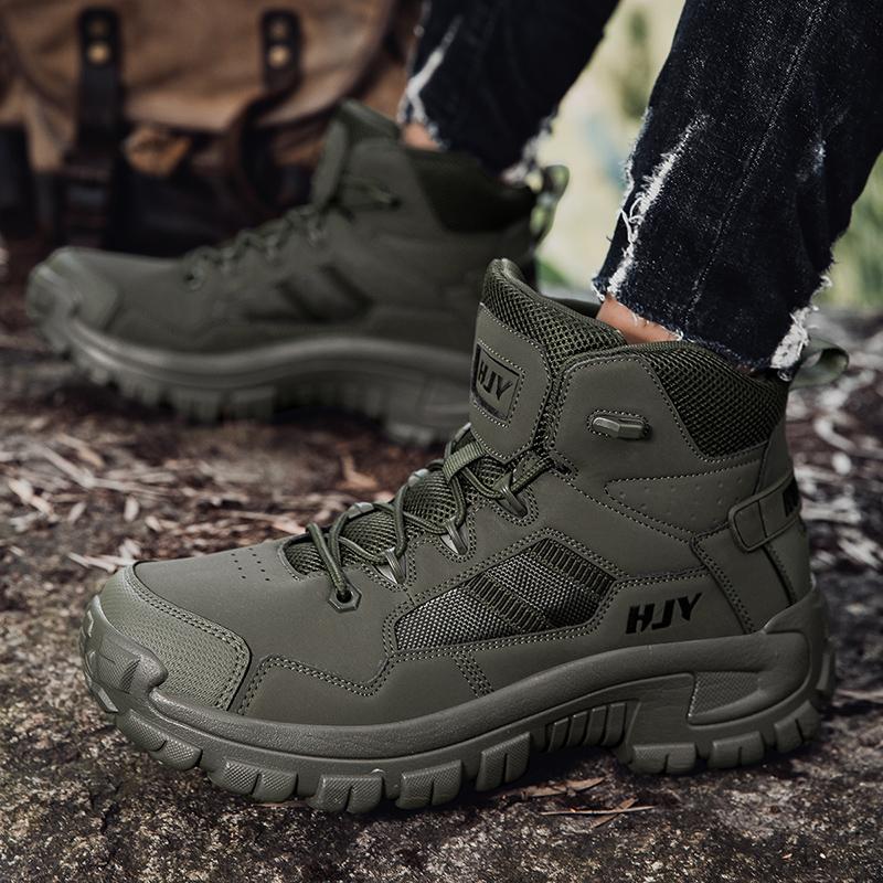 Casual Sneakers Men Lace-up High-top Comfortable Wear-resistant Breathable Hiking Shoes Men Shock-absorbing Outdoor Sports Shoes