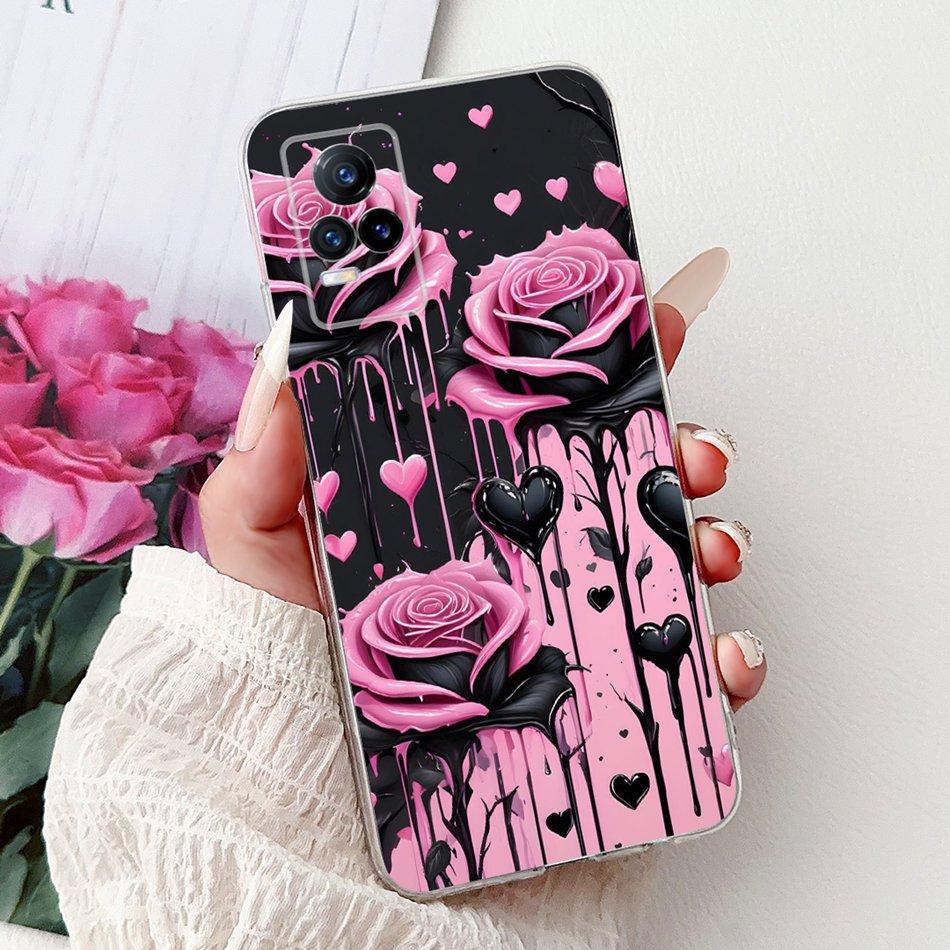 For Vivo V21e V2061 / V21 4G 5G V2050 V2066 Phone Case VivoV21e V 21 4G Elegant Floral Cat Printing Soft Silicone TPU Cases