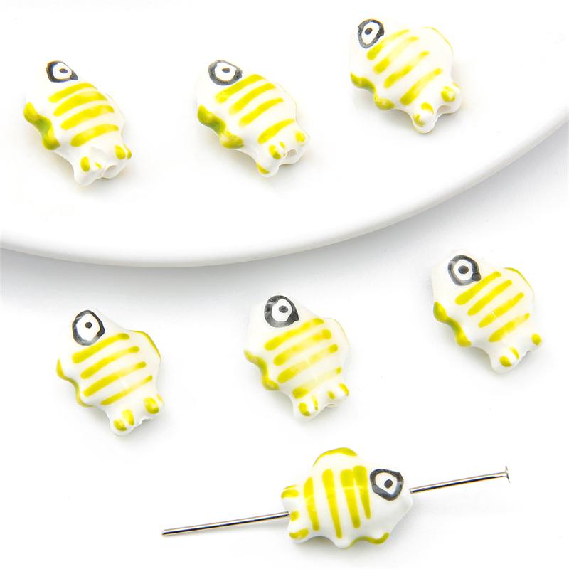 2pcs Hand-Paint Ceramic Porcelain Fish Beads Charm Loose Spacer Beads for Necklace Earring Bracelet DIY Jewelry Craft Making