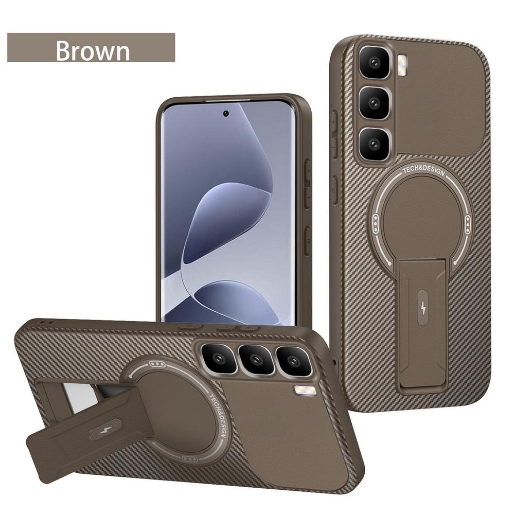 Carbon Fiber Invisible Stand Holder Built-in Magnetic Ring Case for Infinix Hot60 Pro + Hot 60 60i 40i 40 Pro Protection Cover