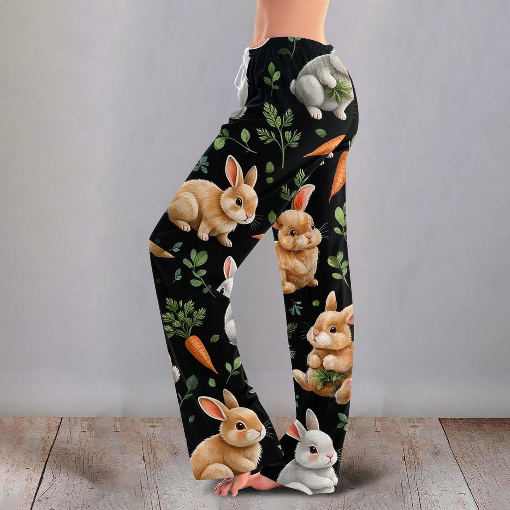 Women's Casual Fashion Comfort Pajama Pants Print Drawstring Pants Full Length Long