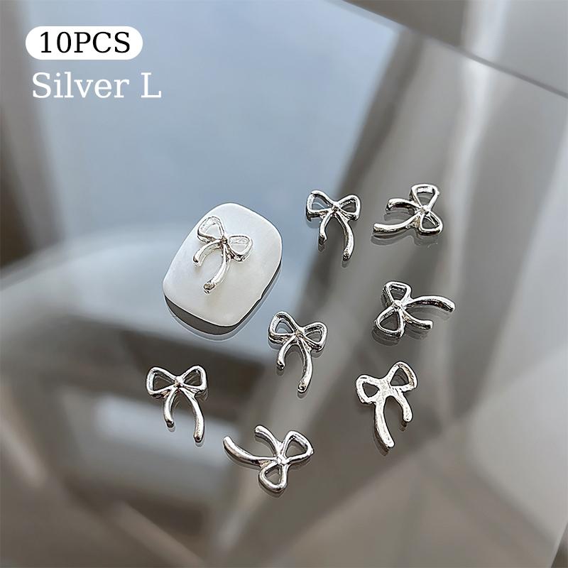 10Pcs Kawaii Bowknot Metal Gold Silver Nail Charms 3D Alloy Bow Tie Jewelry Nail  Decoration Manicure Accessories