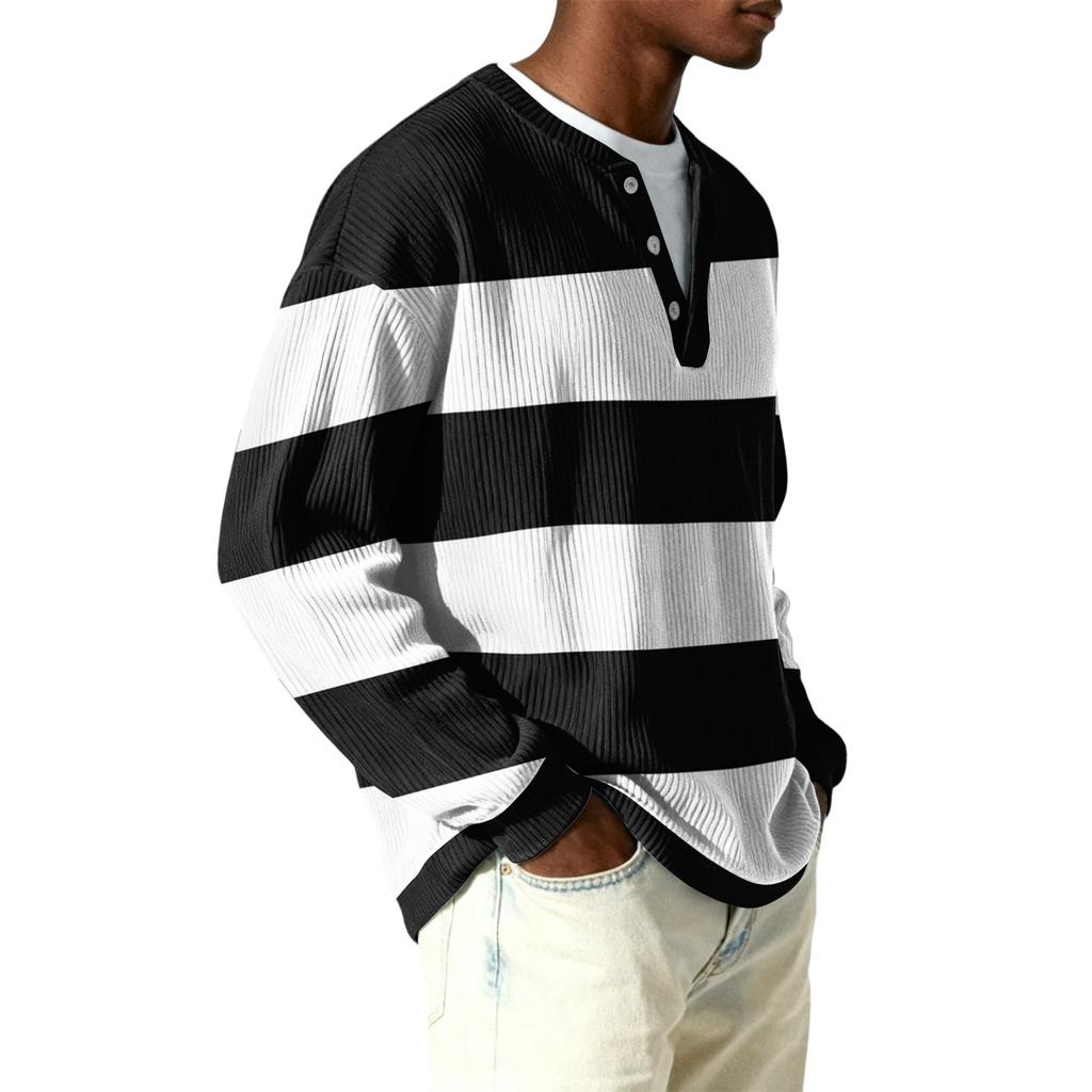 Herrknäppt tröja med lång ärm och ribbstickning