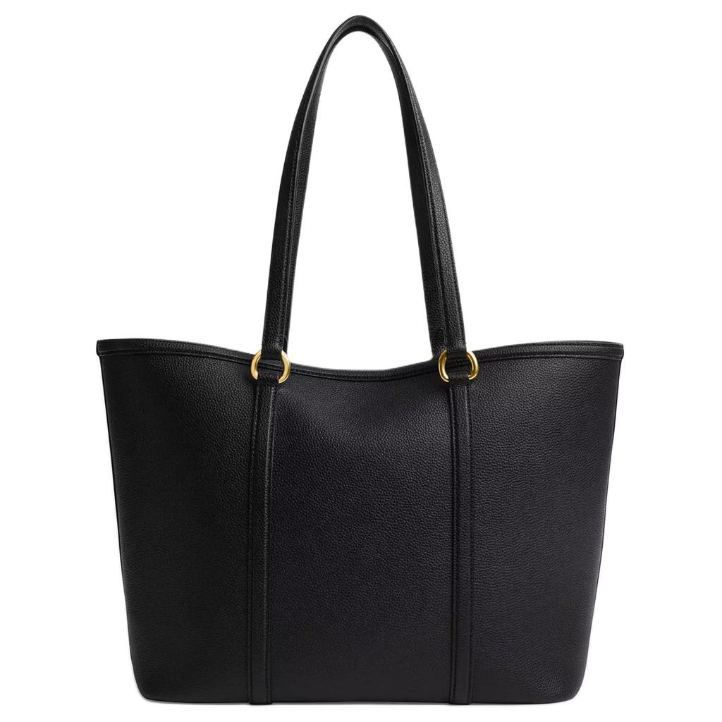 Coach 28 Tote Bag With Metal Logo Snap Closure Polished Pebble Leather Women tote bags Black CU056-B4BK