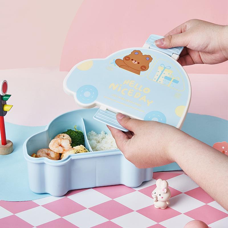 Cartoon Car Bento Lunch Box Rectangular Leakproof Plastic School Kids Portable Microwave Food Container School Child Lunch Box