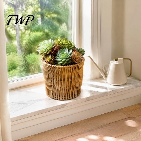 Balcony Desktop Plant Organizer Boho Wicker Planter, Handwoven Flower Pot with Waterproof Lining, Basket Planter Rustic Storage for Indoor Plants