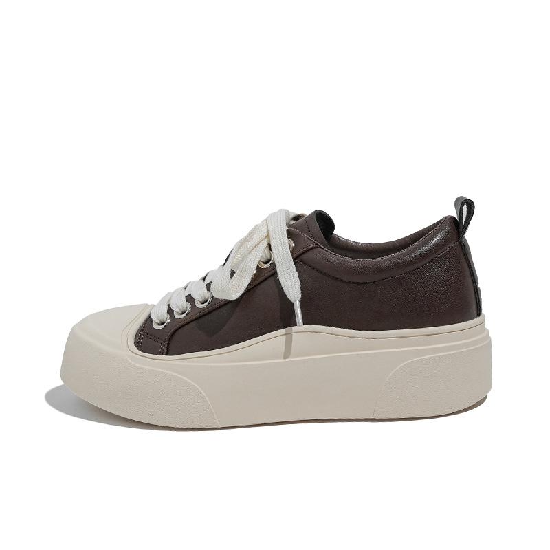 Casual shoes for women 2026 round toe lace up board shoes thick soled white shoes  flat soled single shoes