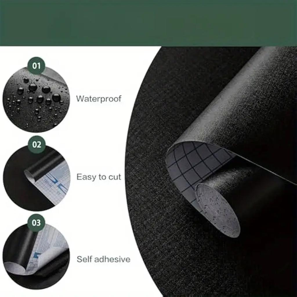 Black Waterproof Self-Adhesive Wallpaper & Silk-like PVC Film: Best for Bathroom, Cafe and Bedroom Makeovers
