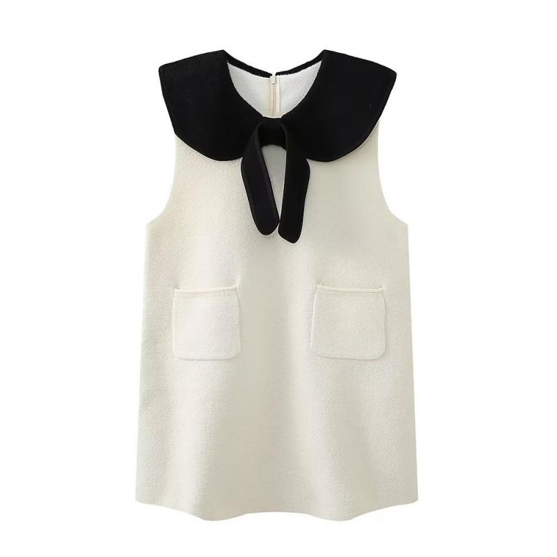 European American Women s Clothing Loose Sweet Contrasting Sleeveless Dress M белый