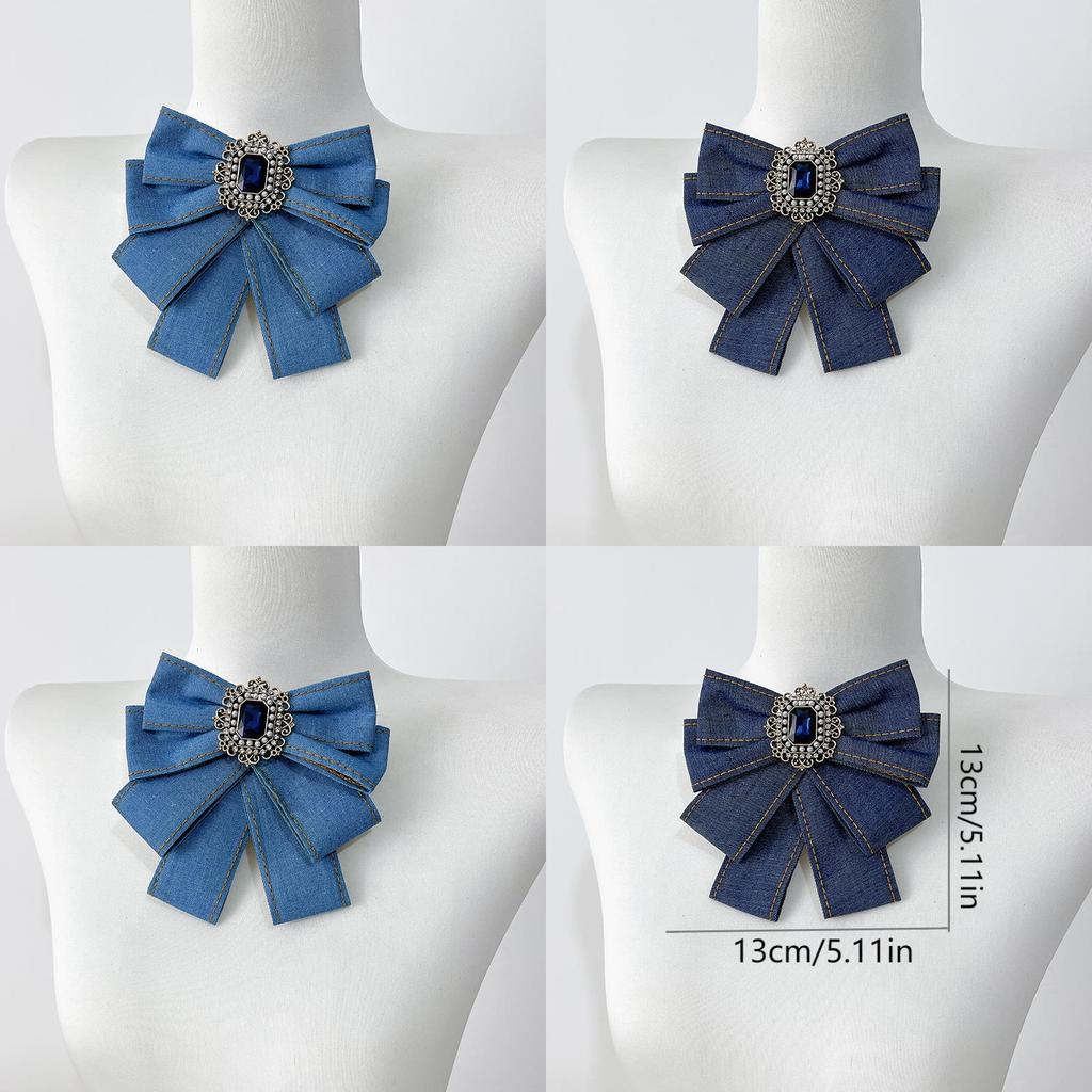 Denim Bow Tie Brooch For Professional Attire Unisex Vintage French Style Collar Accessory