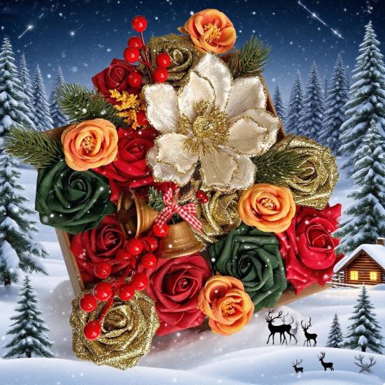 Christmas Artificial Flower Gift Box Realistic Fake Rose Flower Red