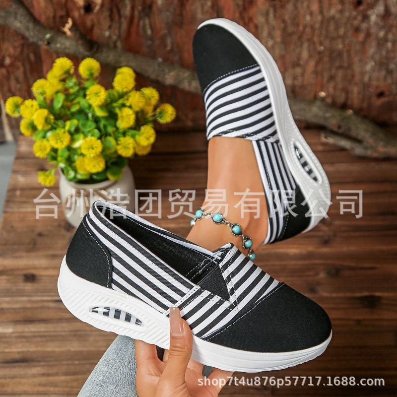 

Новые парусиновые кеды с полосатой расцветкой, женские повседневные туфли-качалки с круглым носком, женская обувь больших размеров 36