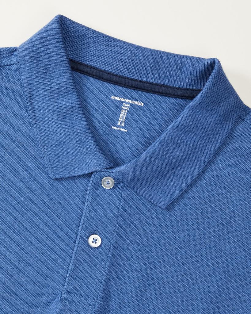 Amazon Essentials Men's Cotton Piqué Slim Fit Long Sleeve Polo Shirt, Blue, Size M