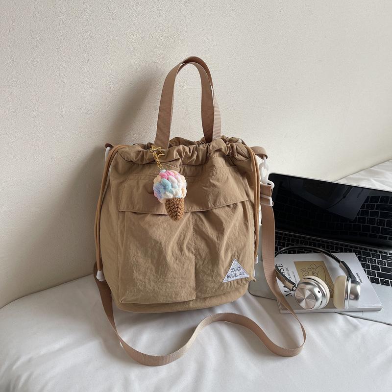 Large capacity Drawstring Bucket Bag SuperLight Style Lady Small Satchel Leisure Multi Pocket Shoulder Messenger Bag