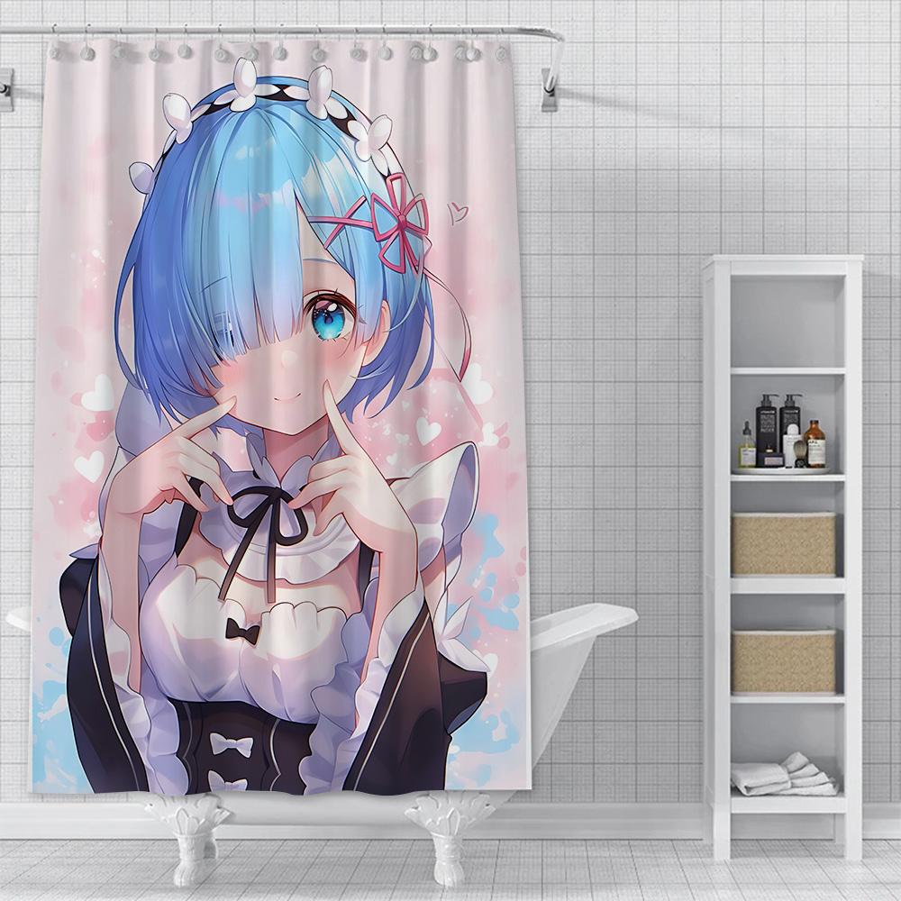 Shower Curtain Waterproof Polyester Fabric Paint Colorful Bath Curtains Re Zero Anime RGB Pc Gamer Home Bathroom Decor With Hook