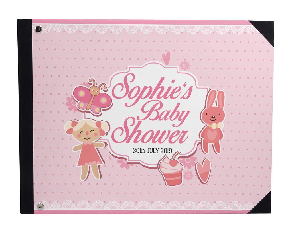 Darling Souvenir Blue Seamless Heart & Baby Objects Personalized Printed Baby Shower  Guest  Book  Scrapbook-7 x 9