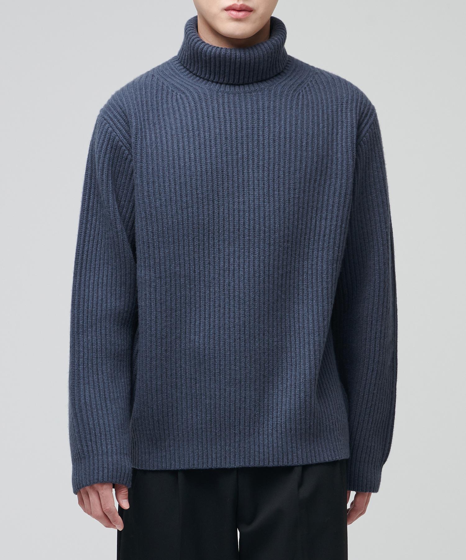 Musinsa Standard Lambswool Ribbed Turtleneck Knit [Midnight Blue] Midnight Blue/2Xl