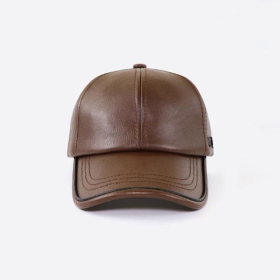 Men Hat Adjustable Faux Leather Baseball Cap with Windproof Hood Snug Fit Solid Color Design Fall Winter Outdoor Casual Hat