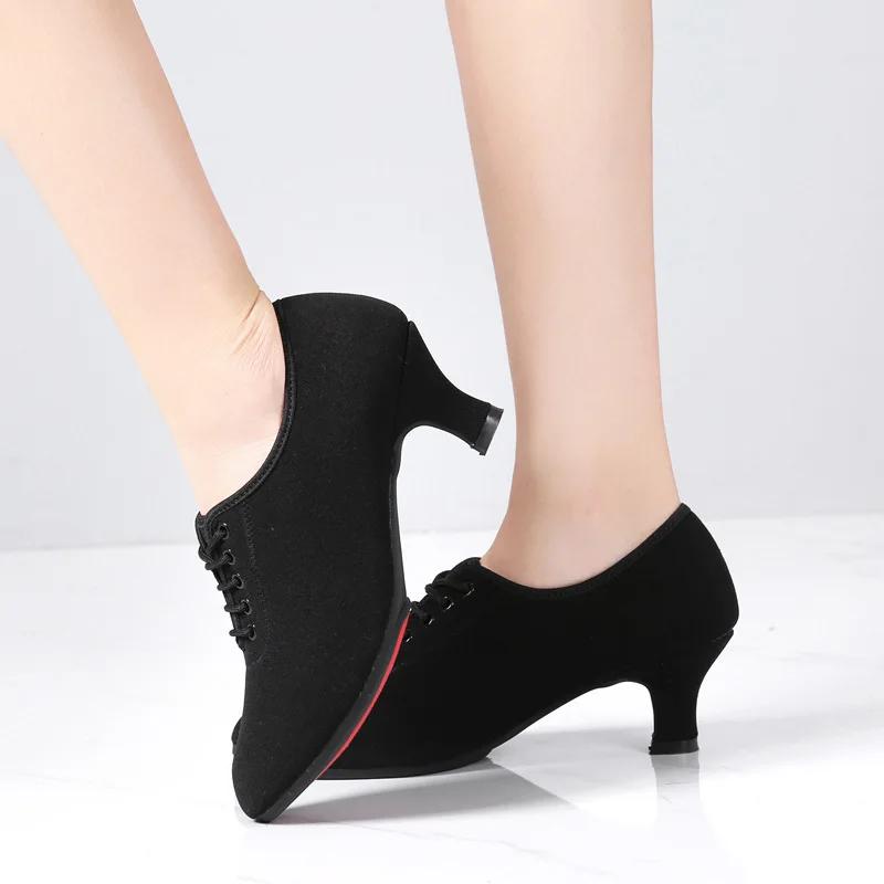 Women Latin Oxford Cloth Heels Soft Bottom Modern Party Ballroom Tango Dancing Shoe Sneakers Woman Salsa Dance Shoes