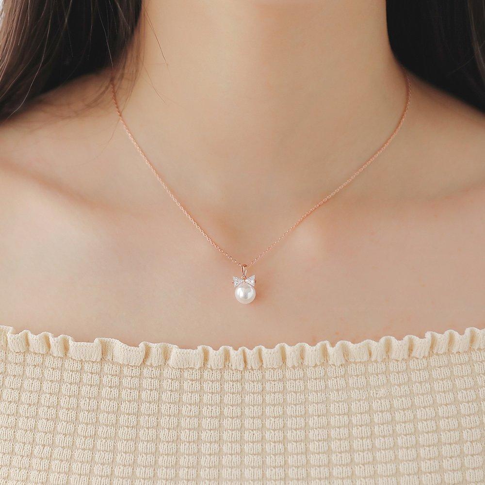 J.Lauren N0933 Ribbon Cubic Rose Gold Pearl Necklace
