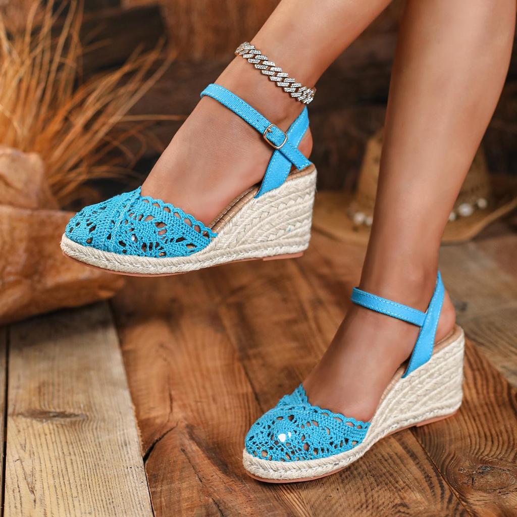 Hot Selling Fashion Closed Toe Wedge Sandals - Thick Sole, Waterproof Platform, Single Strap Espadrille Heel.