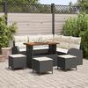 9-Piece Garden Sofa Set with Black Poly Rattan Acacia Cushions, 2-Seater Garden Sofa with Storage & Cushions 3364350