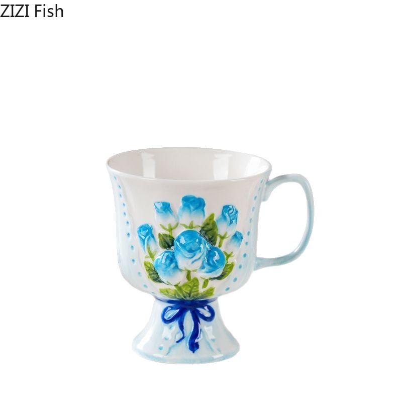Enamel Rose Relief Cup&saucer Porcelain Coffee Mug Dining Table Flower Decorative Mugs Afternoon Tea Teacup Fruits Juice Cup