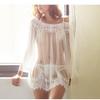 Plus Size Off-Shoulder Lace Mesh See-Through Lingerie Nightgown
