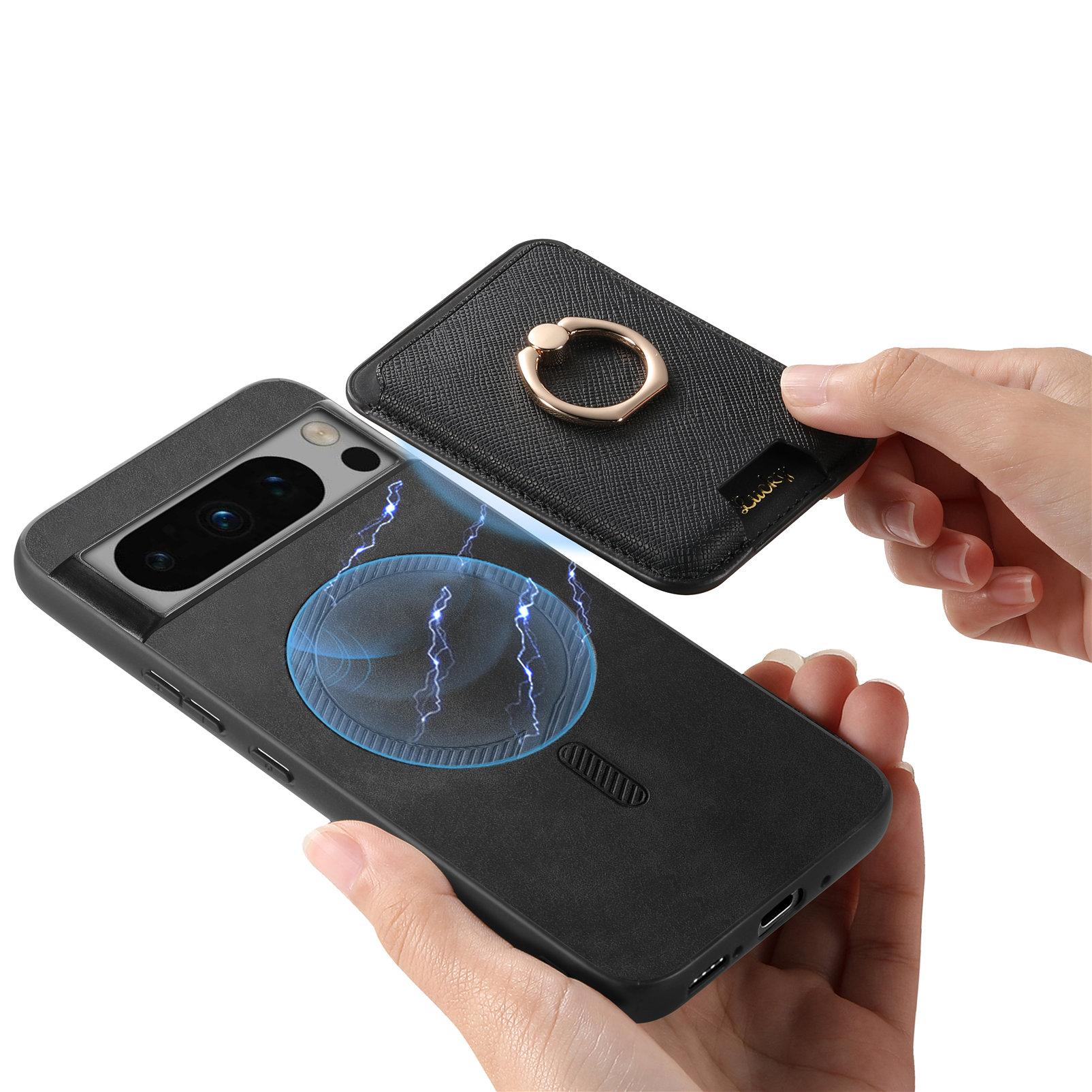 

2 in 1 Detachable Cards Bag Wallet Leather Case For Google Pixel 9 Pro 8 8A 7 7A Magnetic Ring Holder Purse Bag Stand Cover For Pixel 9Pro чёрный