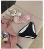 Korean Style Sexy Push-up Bandeau Halter Color Block Bikini